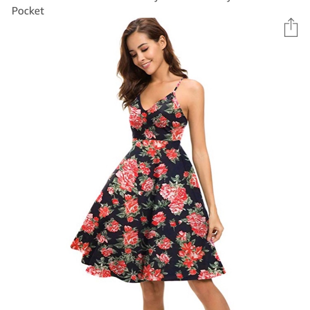 Women’s v neck dress, pockets and adjustable strap